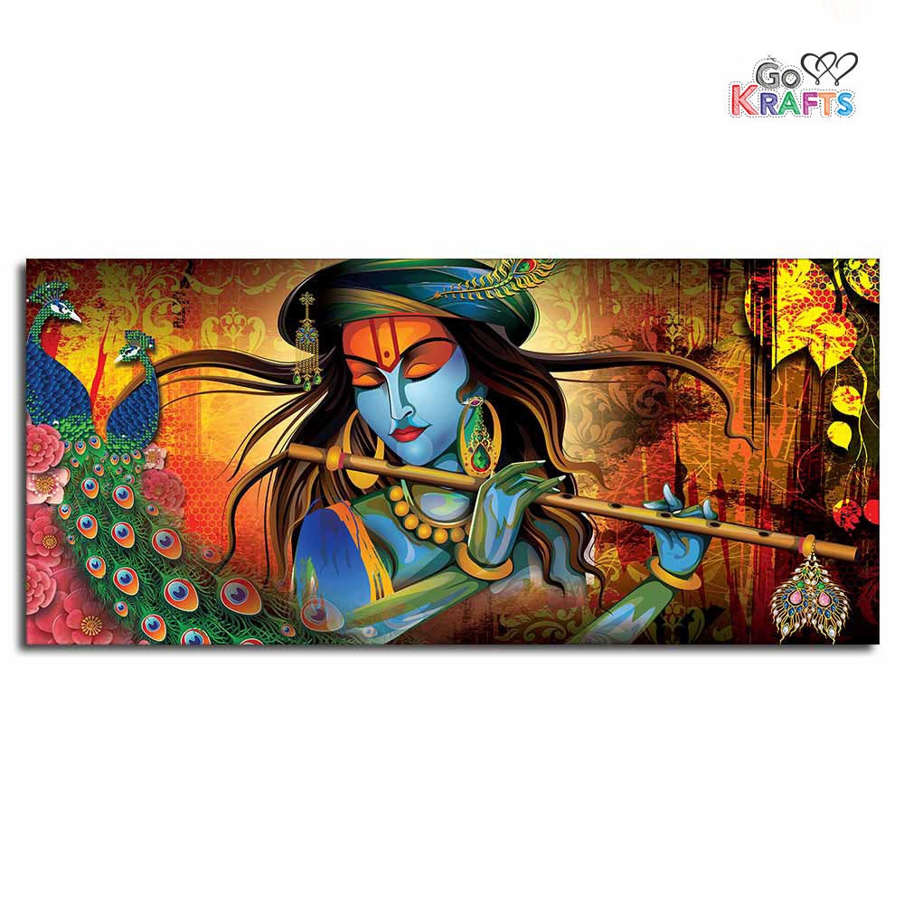 Lord Krishna Playing Flute Premium Wall Art Painting