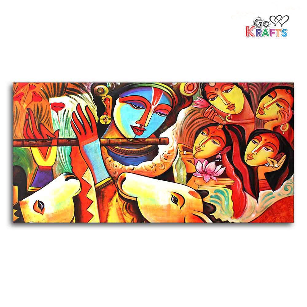 Lord Radha Krishna Decorative Pattern Canvas Big Wall Art Painting