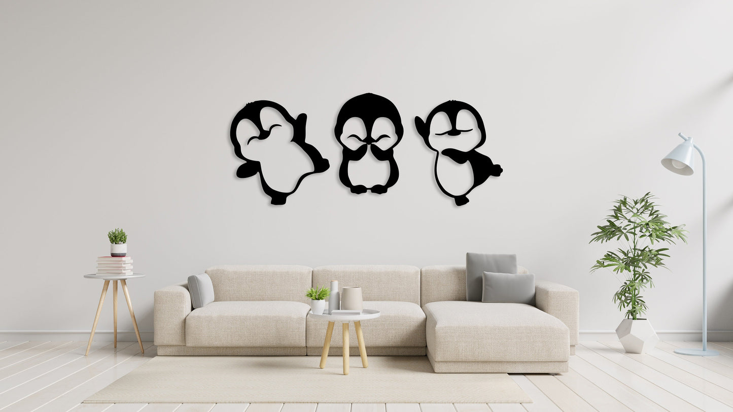 Mini Penguin Metal Wall Art Hangings Decor