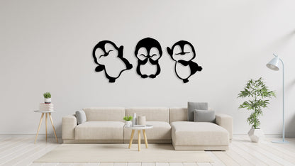 Mini Penguin Metal Wall Art Hangings Decor
