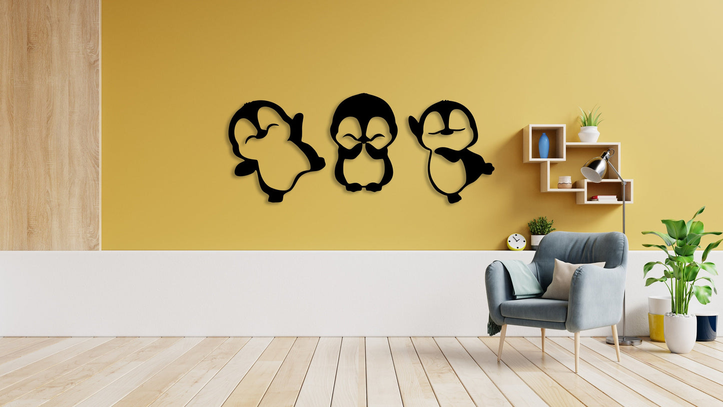 Mini Penguin Metal Wall Art Hangings Decor