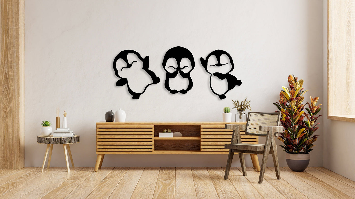 Mini Penguin Metal Wall Art Hangings Decor