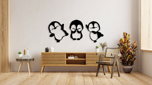 Mini Penguin Metal Wall Art Hangings Decor