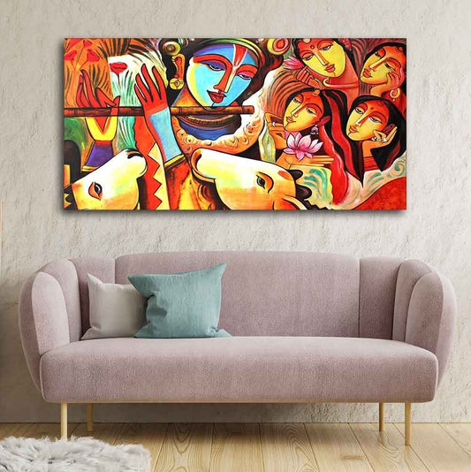 Lord Radha Krishna Decorative Pattern Canvas Big Wall Art Painting