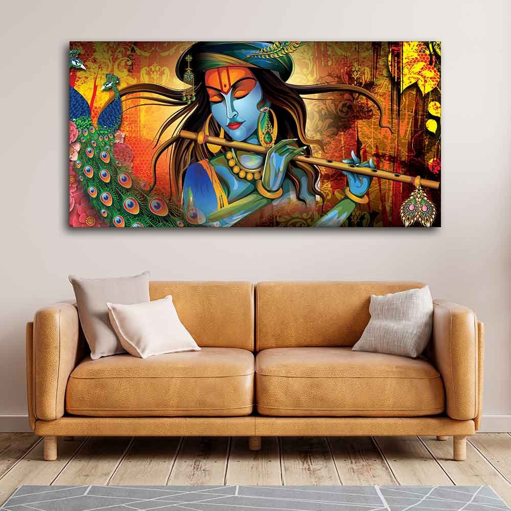Lord Krishna Playing Flute Premium Wall Art Painting