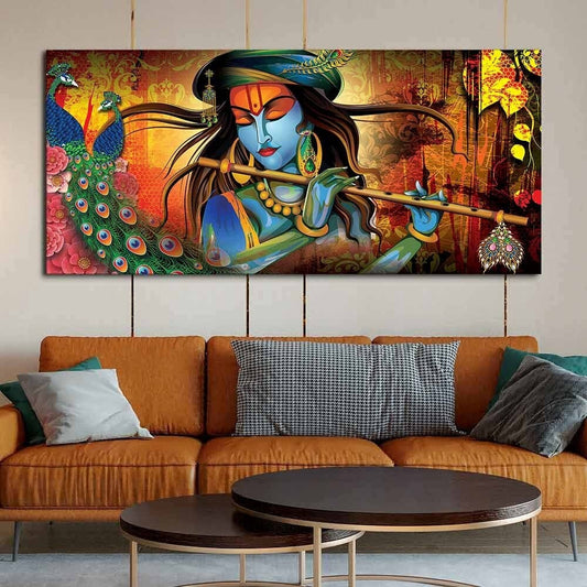Lord Krishna Playing Flute Premium Wall Art Painting