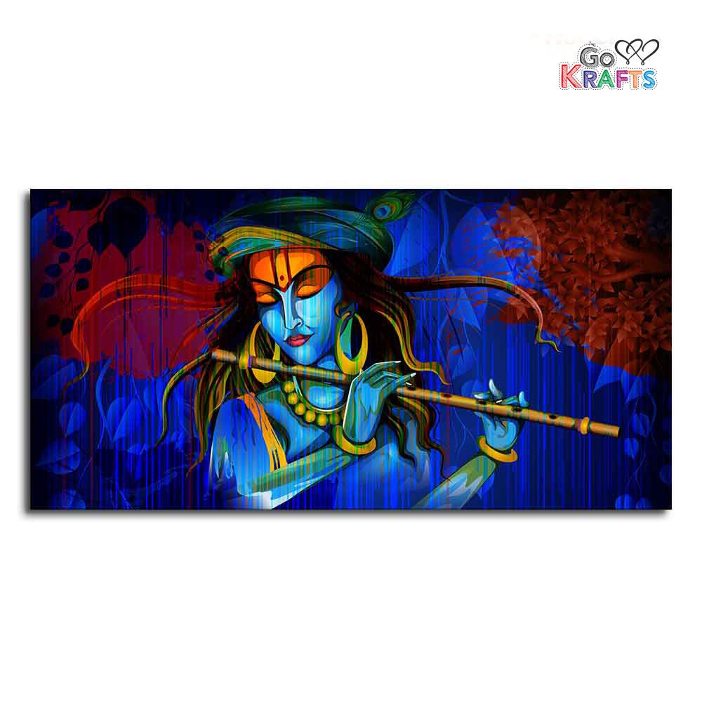 Lord Krishna Playing Flute Canvas Wall Art Painting