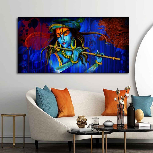 Lord Krishna Playing Flute Canvas Wall Art Painting