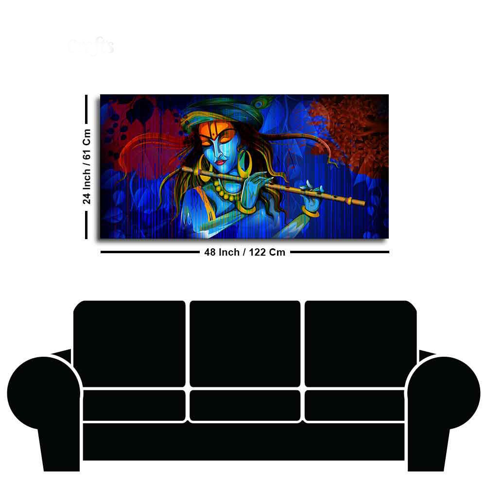 Lord Krishna Playing Flute Canvas Wall Art Painting