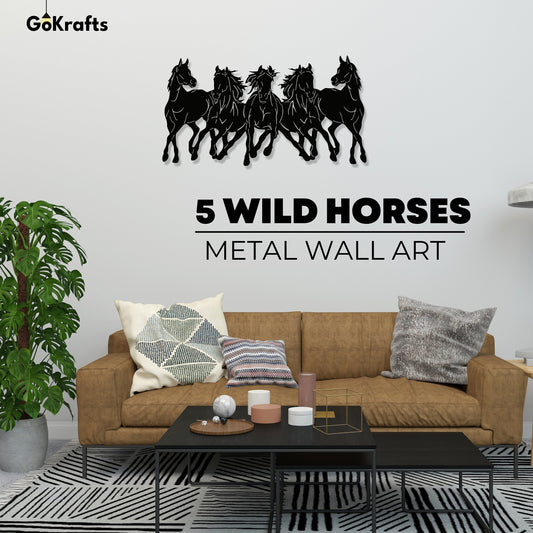 5 Running Horses Metal Wall Art Home Decor | Luck Signs